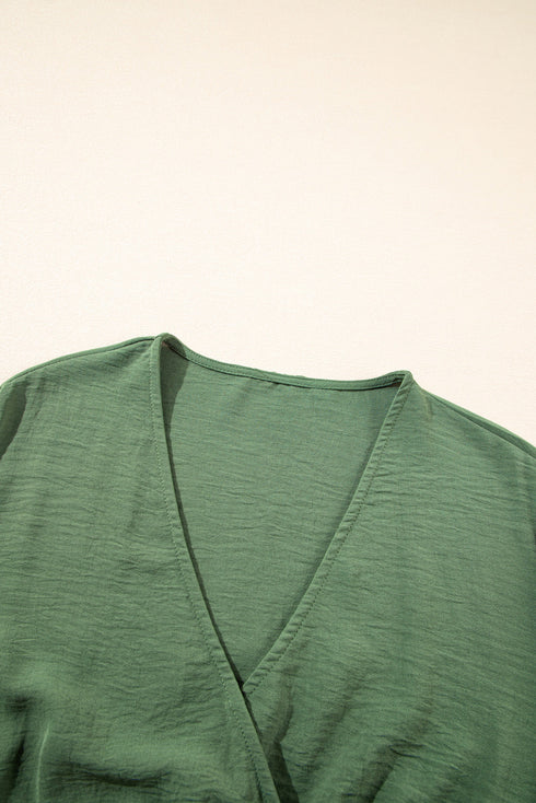 Solid Surplice Neckline Smocked High Waist Maxi Dress