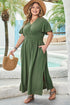 Solid Surplice Neckline Smocked High Waist Maxi Dress