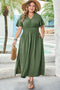 Solid Surplice Neckline Smocked High Waist Maxi Dress