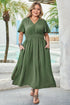 Solid Surplice Neckline Smocked High Waist Maxi Dress