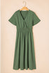 Solid Surplice Neckline Smocked High Waist Maxi Dress