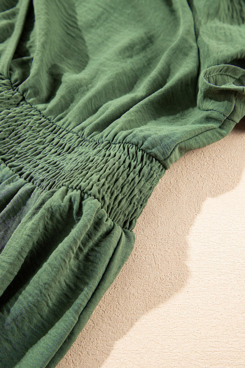 Solid Surplice Neckline Smocked High Waist Maxi Dress
