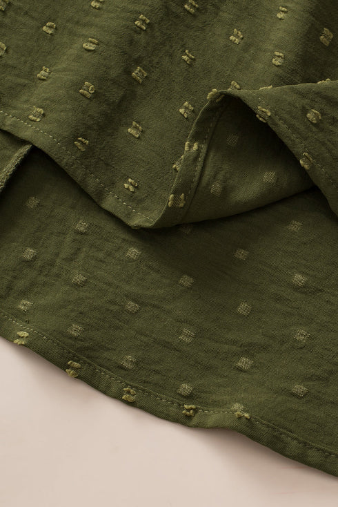 Solid Swiss Dot Mock Neck Tied Nape Blouse