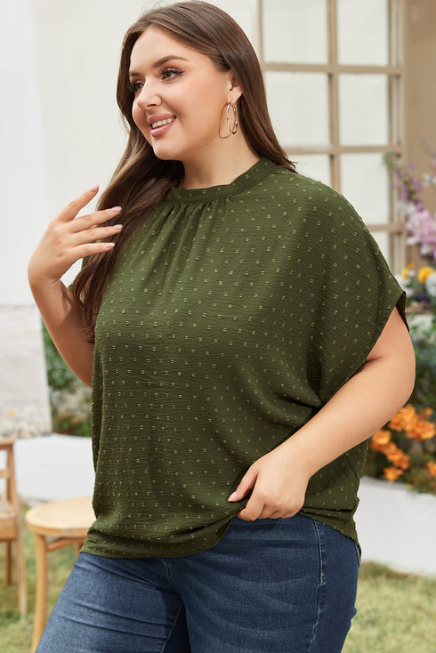 Solid Swiss Dot Mock Neck Tied Nape Blouse