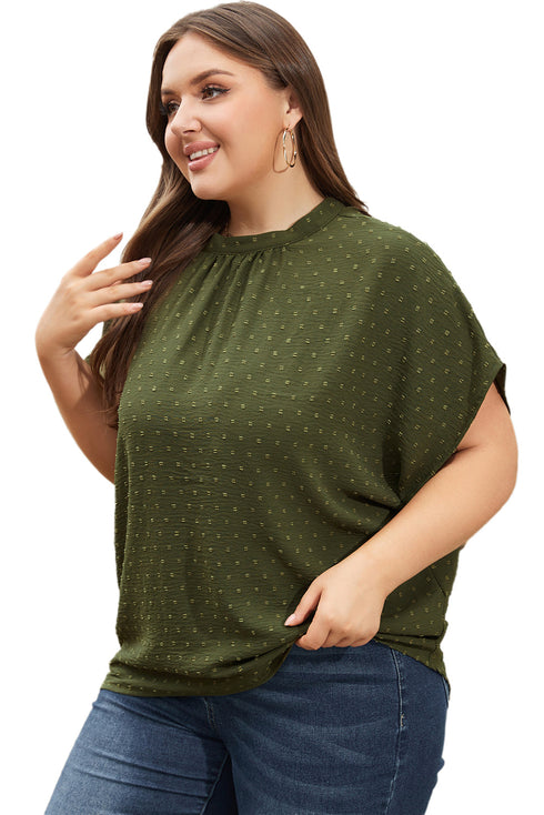 Solid Swiss Dot Mock Neck Tied Nape Blouse