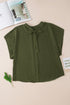 Solid Swiss Dot Mock Neck Tied Nape Blouse
