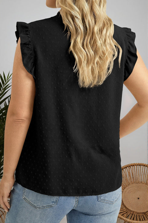 Solid Swiss Dot Ruffle Lace Trim V Neck Tank Top