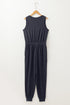 Solid Tank Style Tie Waist Pocketed Jogger Jumpsuit
