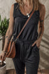 Solid Tank Style Tie Waist Pocketed Jogger Jumpsuit