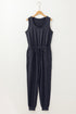 Solid Tank Style Tie Waist Pocketed Jogger Jumpsuit