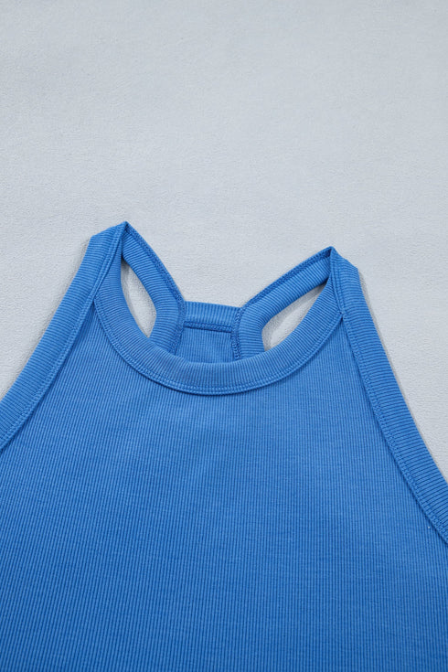 Solid Tank Top Elastic Waist Mini Skort Two Piece Dress