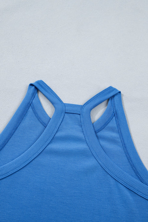 Solid Tank Top Elastic Waist Mini Skort Two Piece Dress