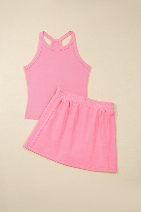 Solid Tank Top Elastic Waist Mini Skort Two Piece Dress