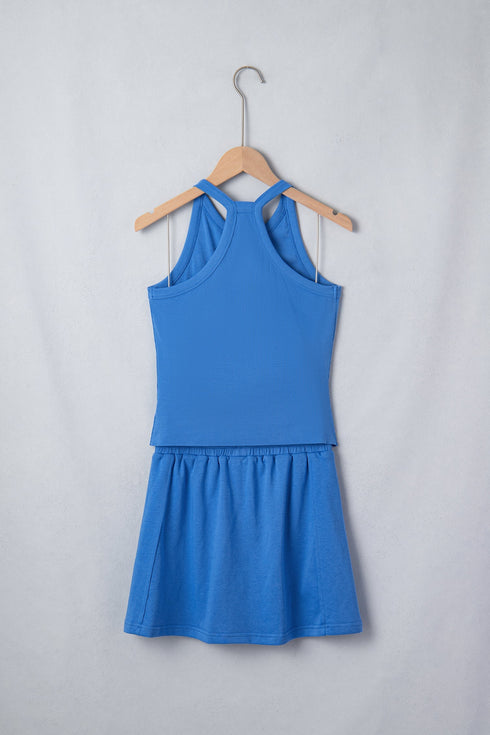 Solid Tank Top Elastic Waist Mini Skort Two Piece Dress