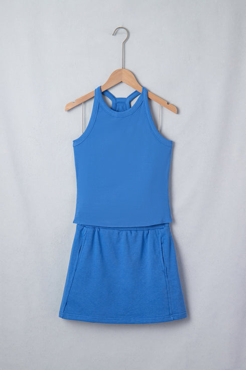 Solid Tank Top Elastic Waist Mini Skort Two Piece Dress