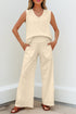 Solid Tank Top Smocked Waist Wide Leg Pant Set