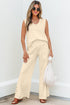 Solid Tank Top Smocked Waist Wide Leg Pant Set