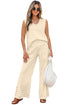 Solid Tank Top Smocked Waist Wide Leg Pant Set