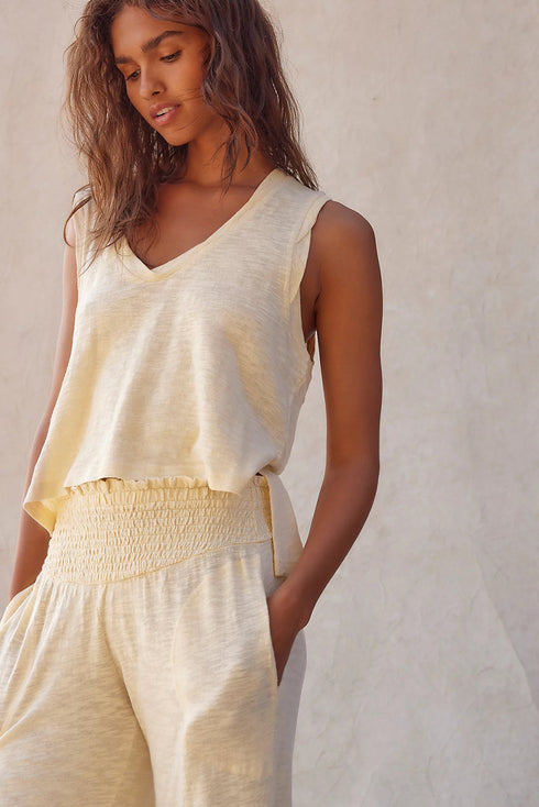 Solid Tank Top Smocked Waist Wide Leg Pant Set