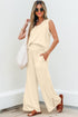 Solid Tank Top Smocked Waist Wide Leg Pant Set