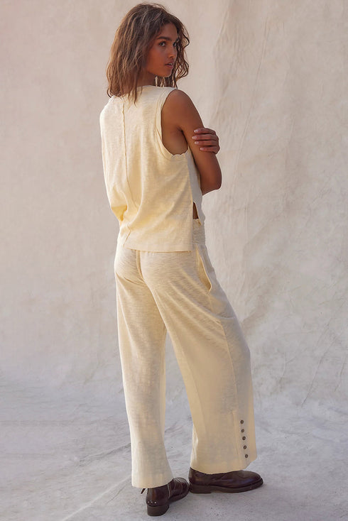 Solid Tank Top Smocked Waist Wide Leg Pant Set
