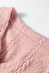 Solid Textured Cable Knit V Neck Cardigan Short Set