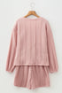 Solid Textured Cable Knit V Neck Cardigan Short Set