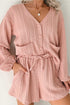 Solid Textured Cable Knit V Neck Cardigan Short Set