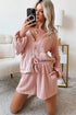 Solid Textured Cable Knit V Neck Cardigan Short Set