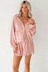 Solid Textured Cable Knit V Neck Cardigan Short Set