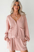 Solid Textured Cable Knit V Neck Cardigan Short Set