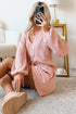 Solid Textured Cable Knit V Neck Cardigan Short Set