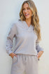 Solid Textured Collared V Neck Wide Leg Pant Sets