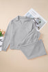Solid Textured Collared V Neck Wide Leg Pant Sets