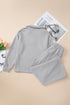Solid Textured Collared V Neck Wide Leg Pant Sets