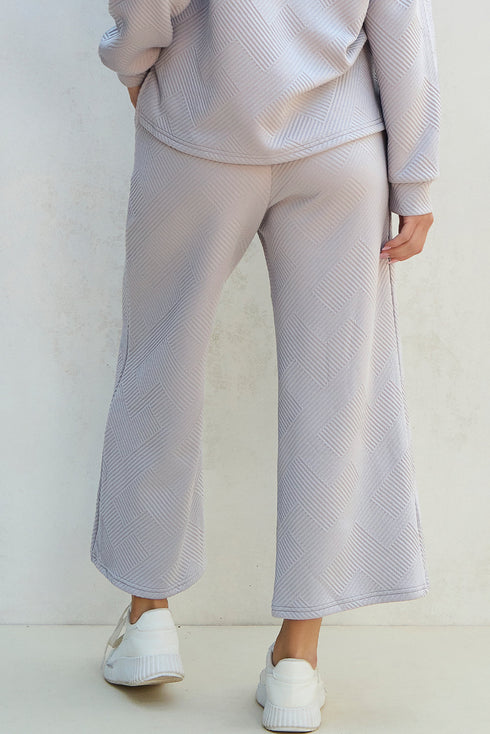 Solid Textured Collared V Neck Wide Leg Pant Sets