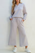 Solid Textured Collared V Neck Wide Leg Pant Sets