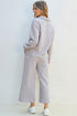 Solid Textured Collared V Neck Wide Leg Pant Sets