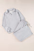 Solid Textured Collared V Neck Wide Leg Pant Sets