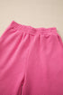Solid Textured Collared V Neck Wide Leg Pant Sets