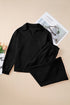 Solid Textured Collared V Neck Wide Leg Pant Sets