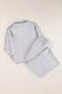 Solid Textured Collared V Neck Wide Leg Pant Sets