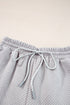Solid Textured Collared V Neck Wide Leg Pant Sets