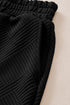 Solid Textured Collared V Neck Wide Leg Pant Sets