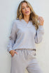 Solid Textured Collared V Neck Wide Leg Pant Sets