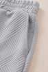 Solid Textured Collared V Neck Wide Leg Pant Sets