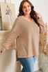 Solid Textured Drop Shoulder Knit Tunic Long Sleeve Top