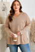 Solid Textured Drop Shoulder Knit Tunic Long Sleeve Top
