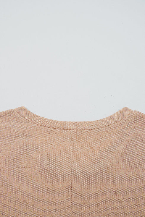 Solid Textured Drop Shoulder Knit Tunic Long Sleeve Top