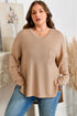 Solid Textured Drop Shoulder Knit Tunic Long Sleeve Top